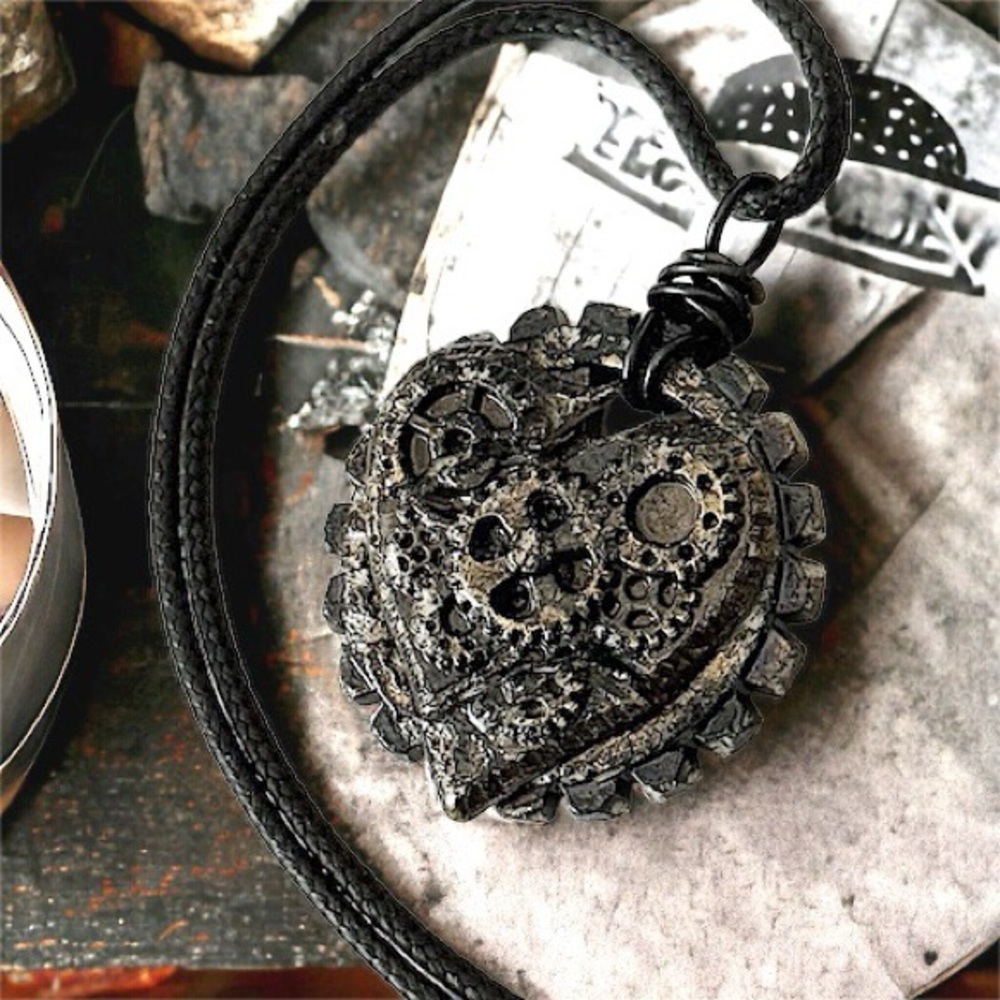 Steampunk Shattered Heart Pendant Necklace
